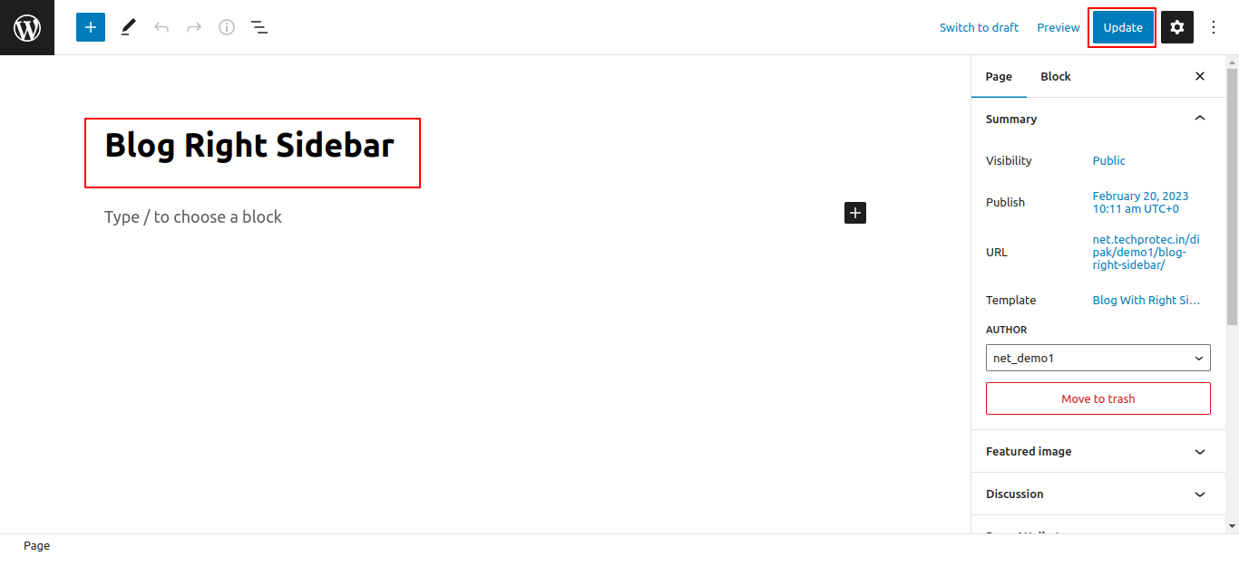 select Page With Right Sidebar template