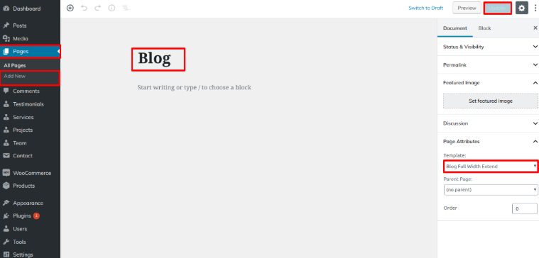 select Blog Full Width template