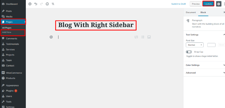 select Blog With Right Sidebar template