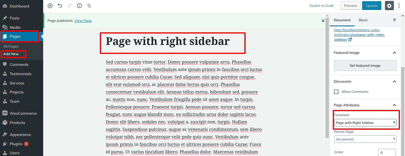 select Page With Right Sidebar template