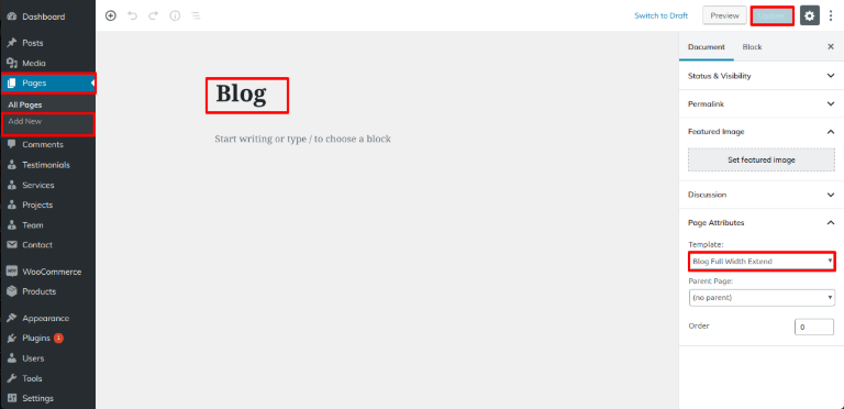 select Blog Full Width template