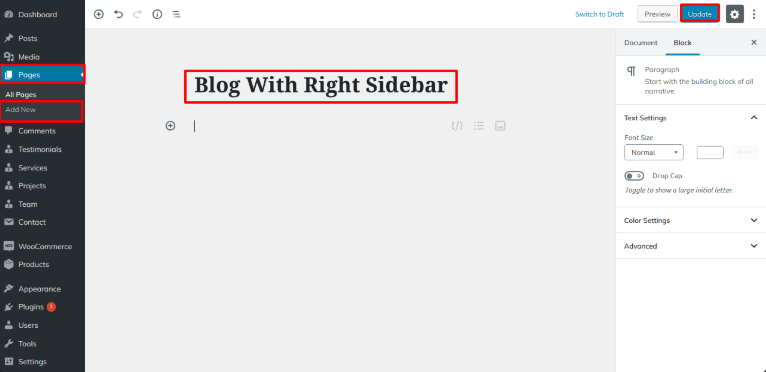 select Blog With Right Sidebar template