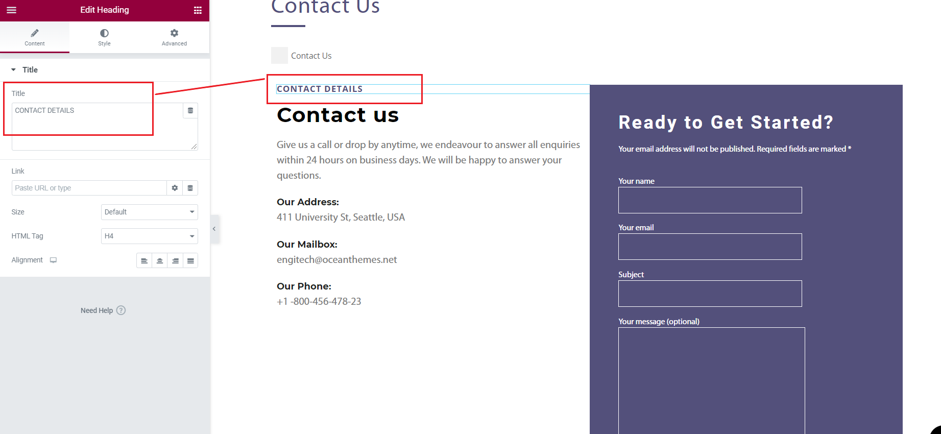 select Contact Page template