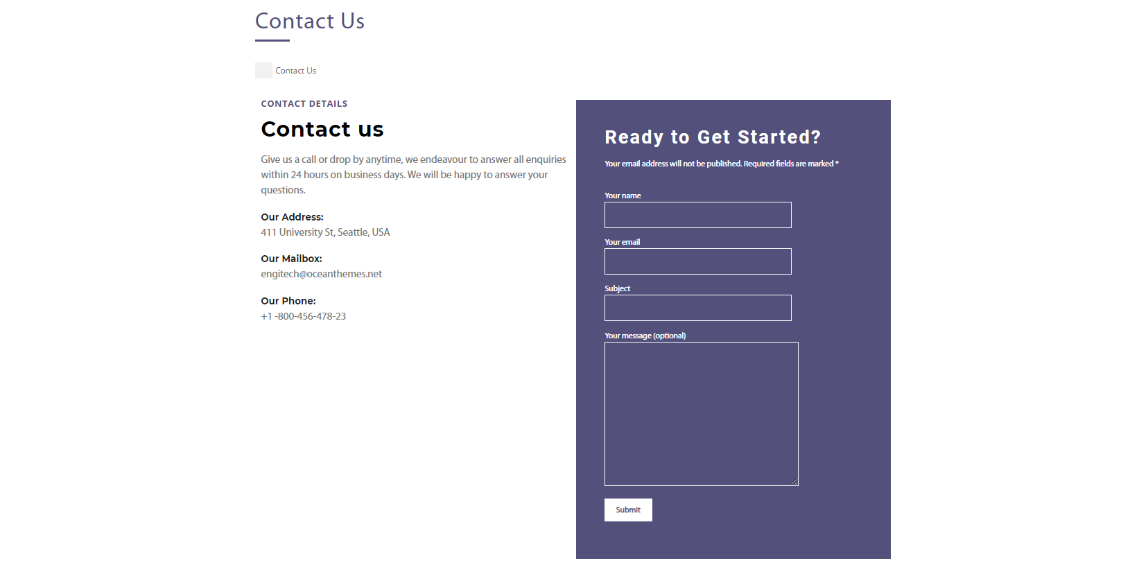 select Contact Page template