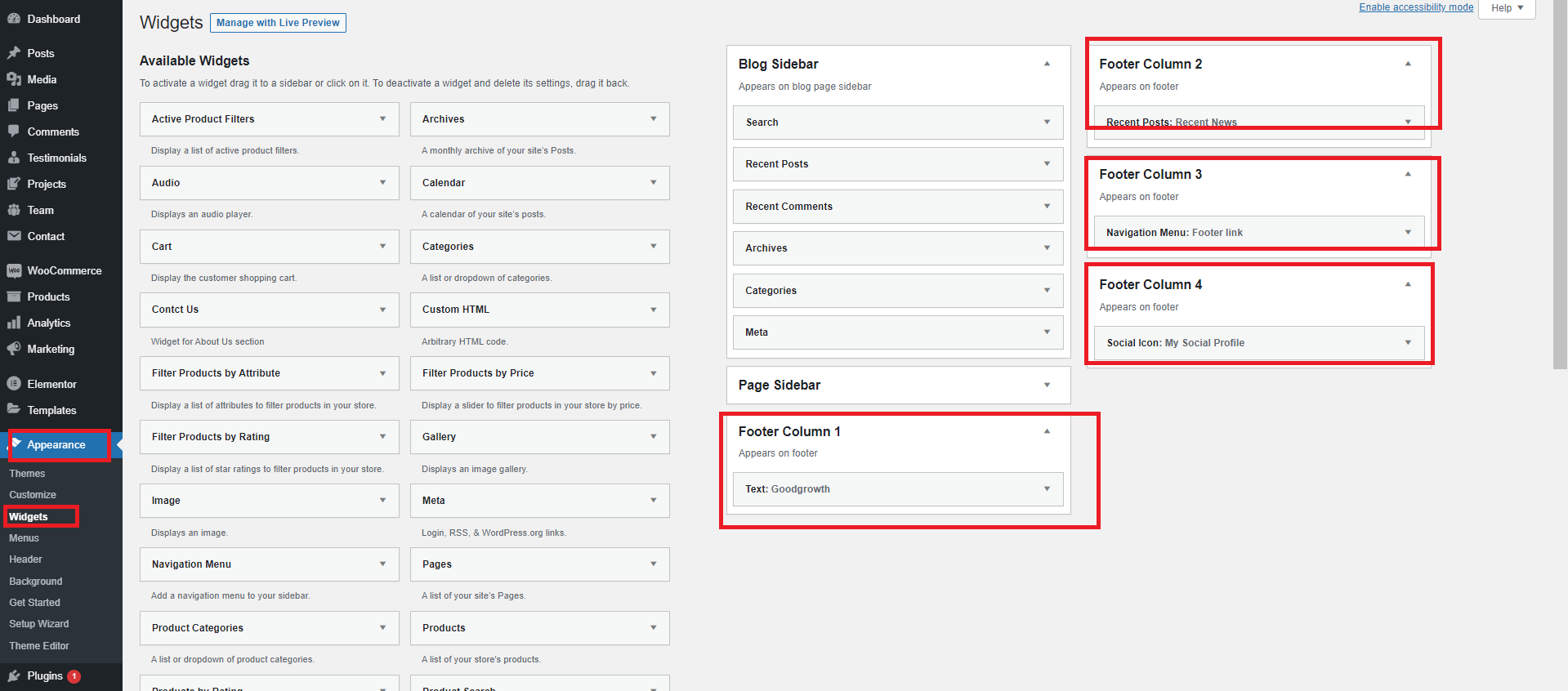 set Footer section