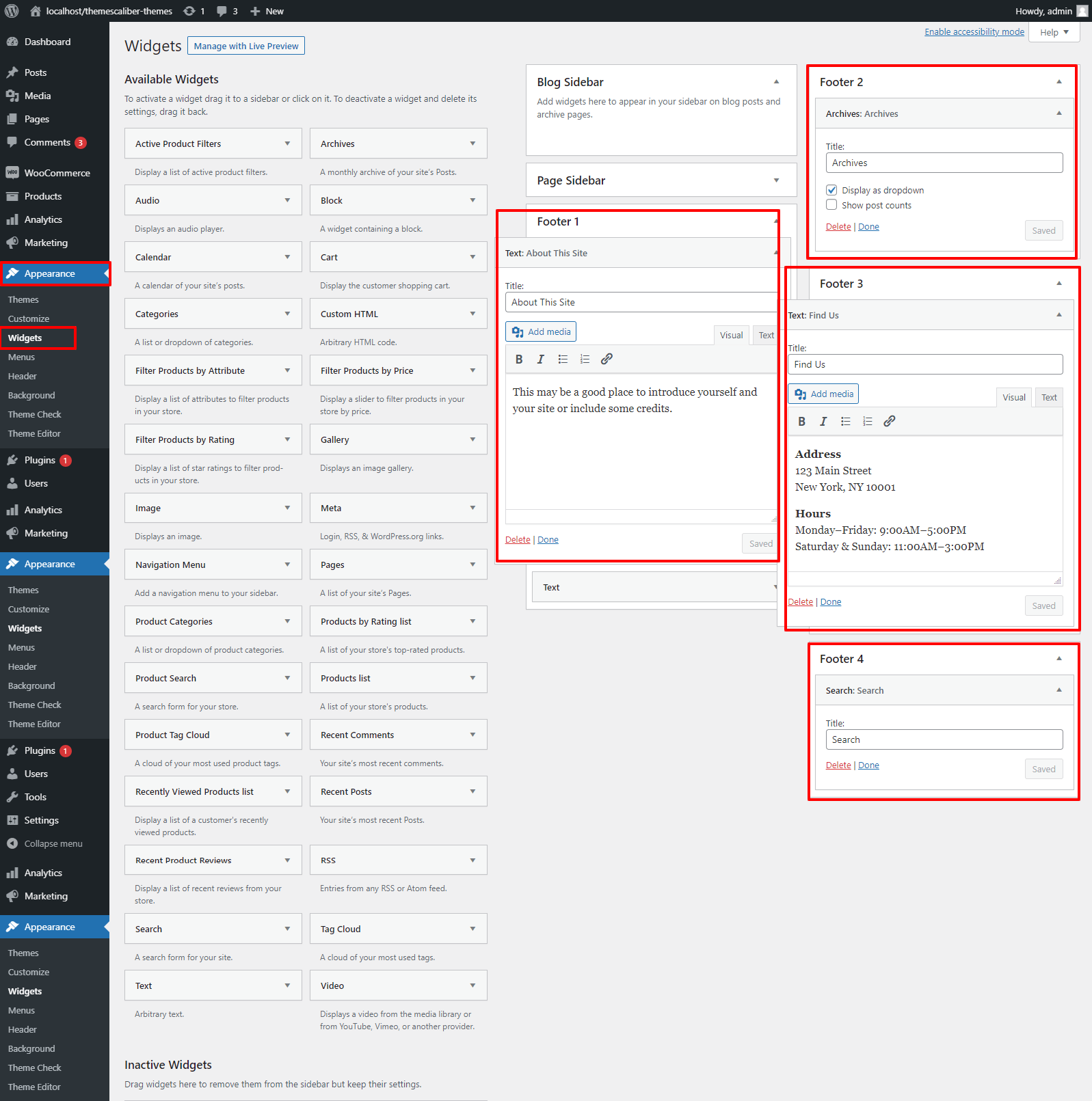 set Footer section