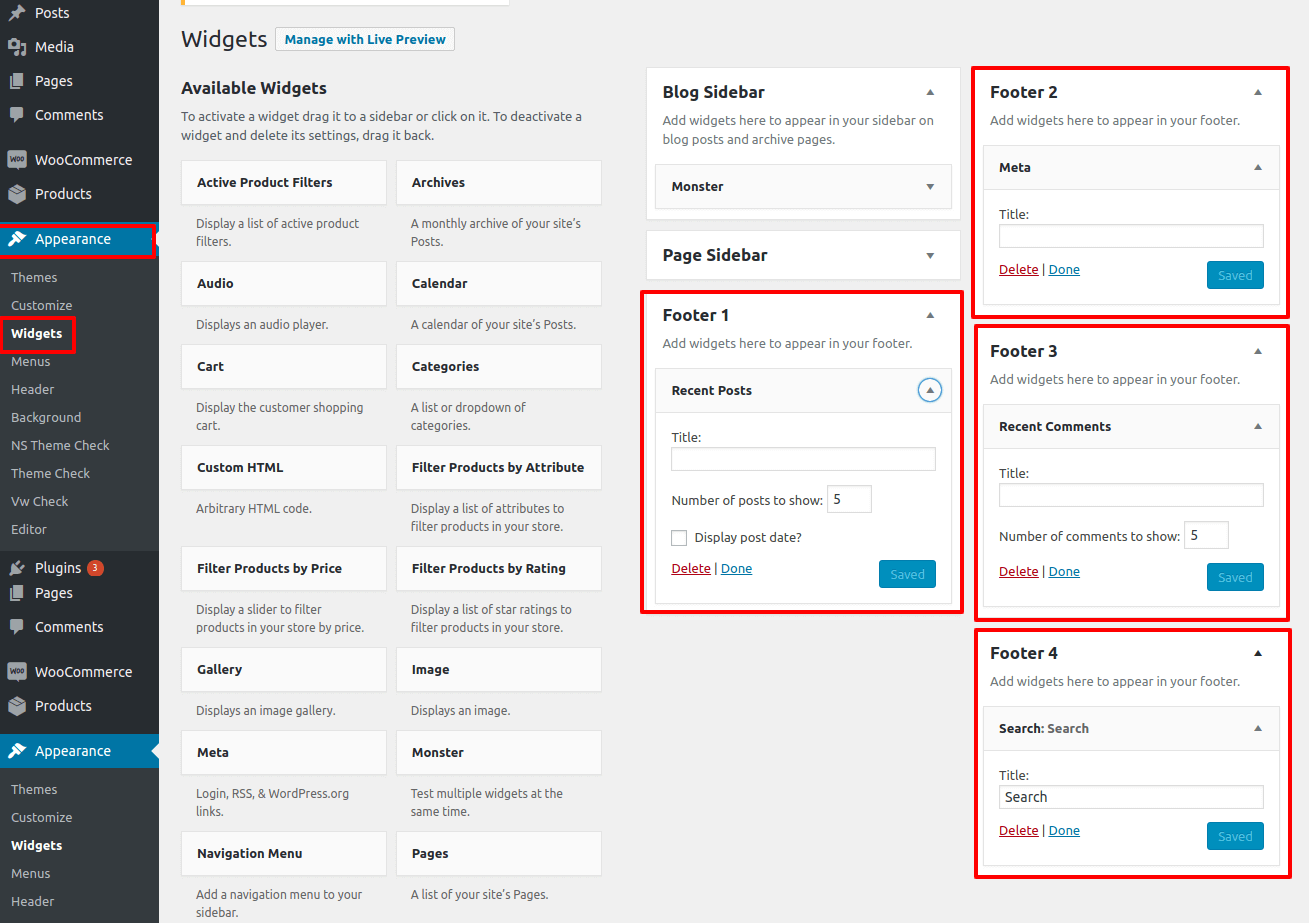 set Footer section