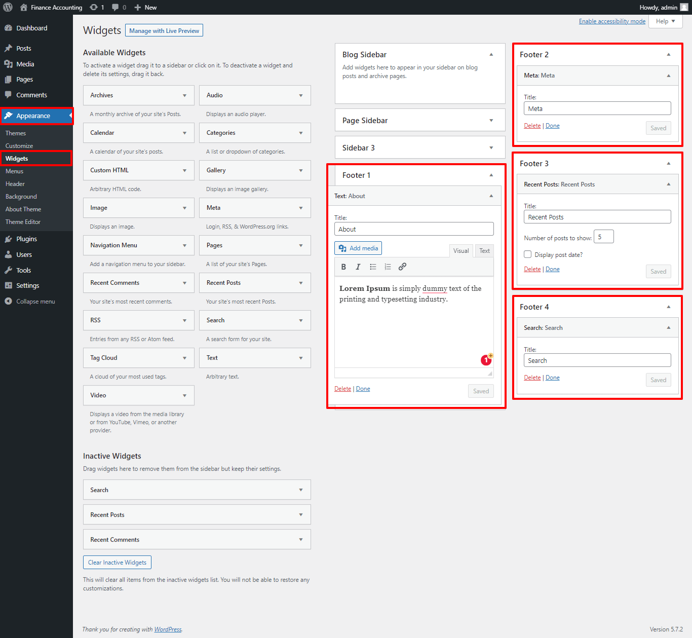 set Footer section