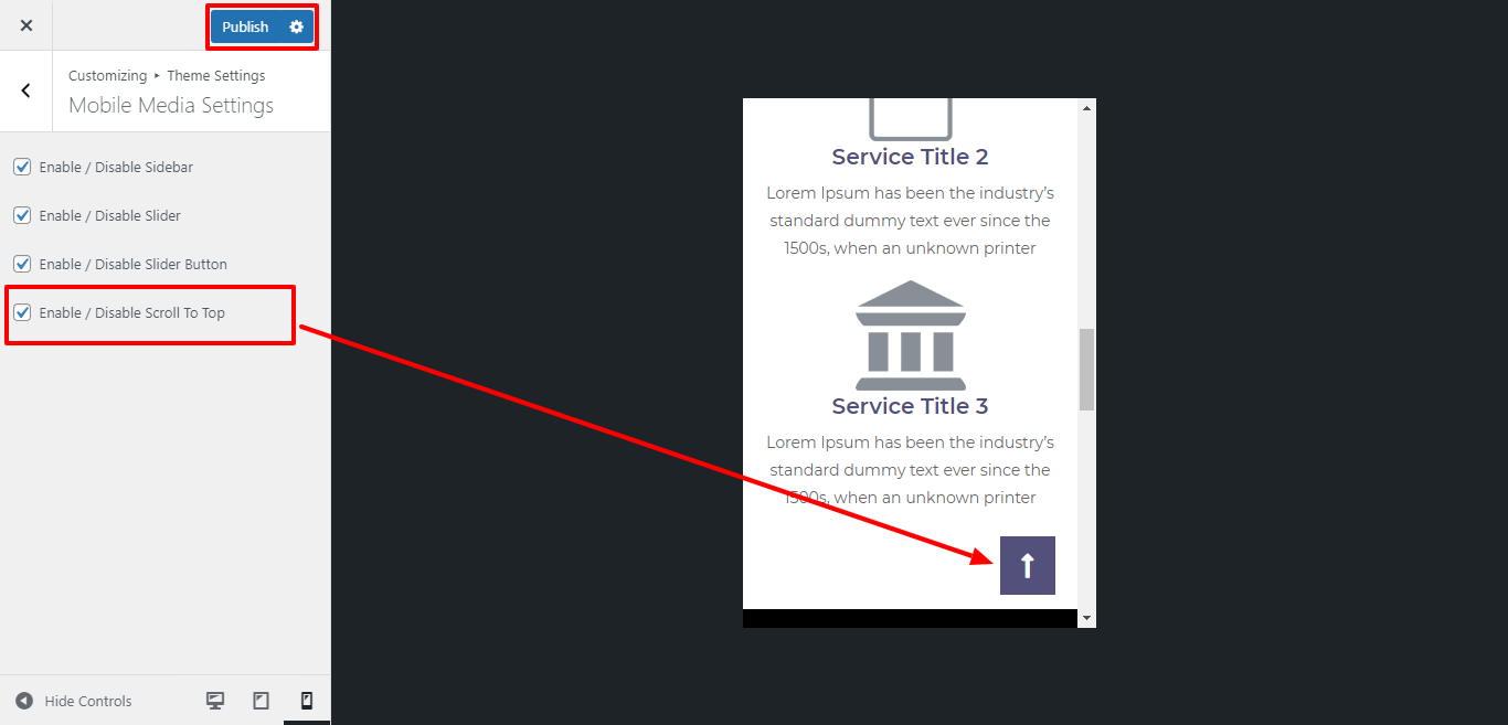 mobile scroll button