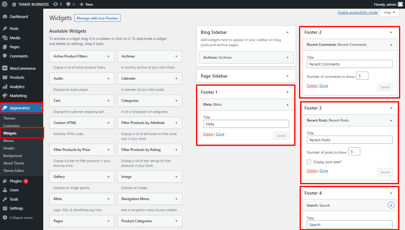 set Footer section