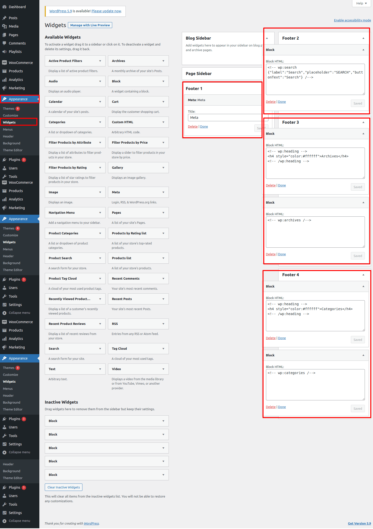 set Footer section