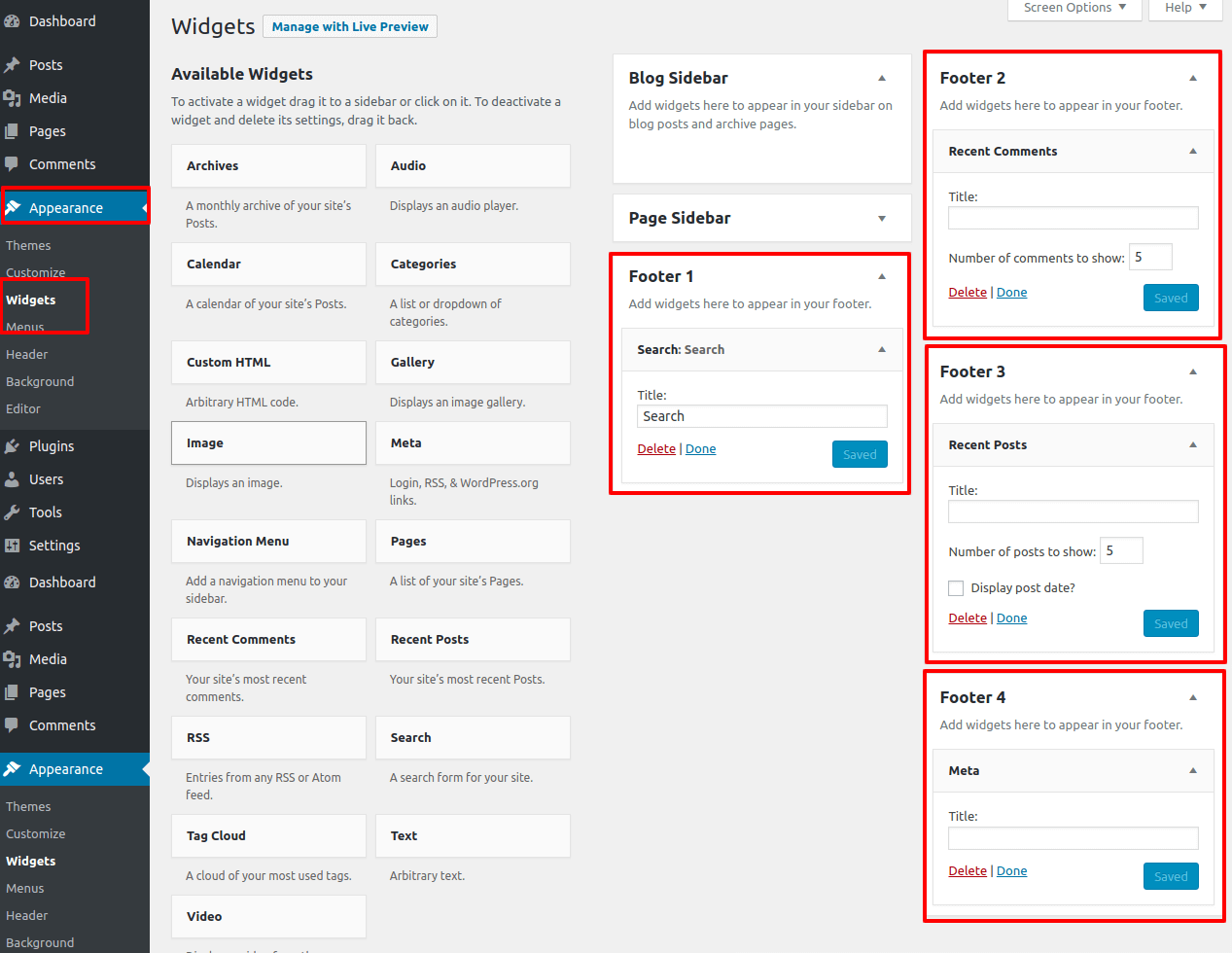 set Footer section