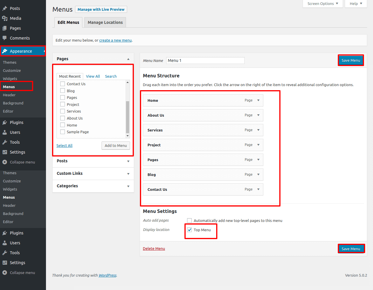 select Page With Right Sidebar template