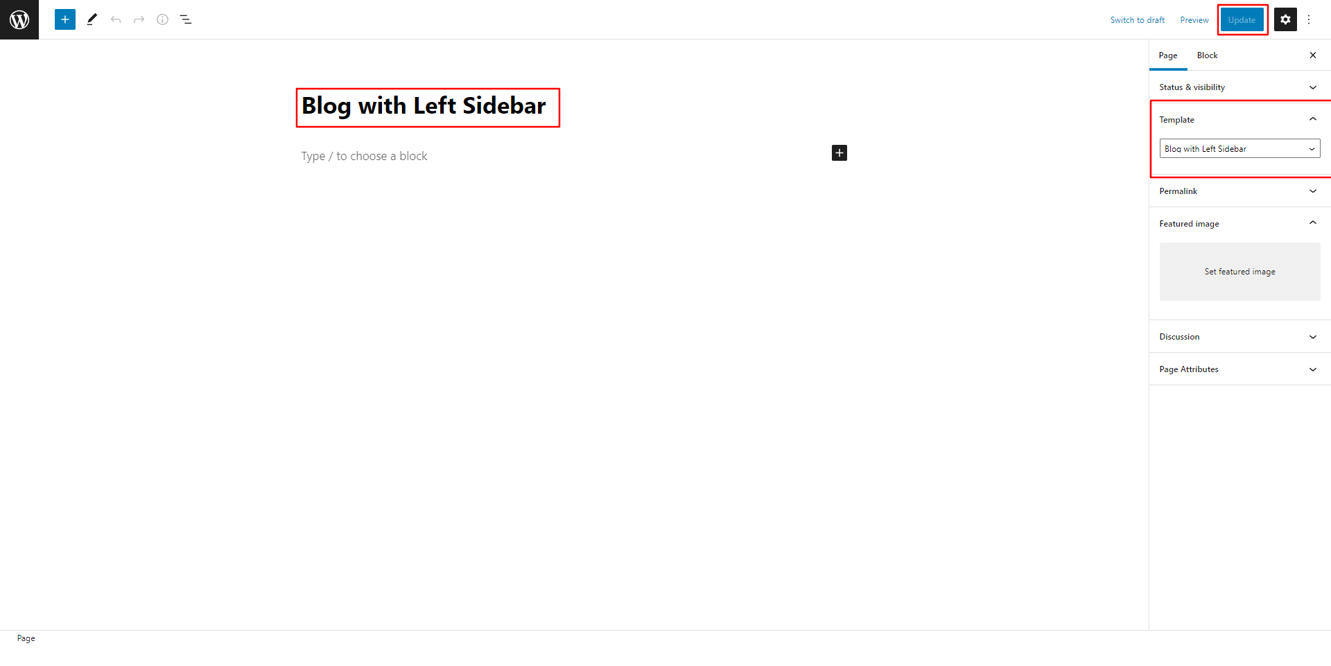 select Blog With Left Sidebar template