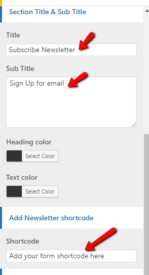 set Newsletter section