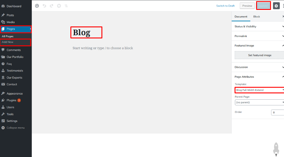 select Blog Full Width template