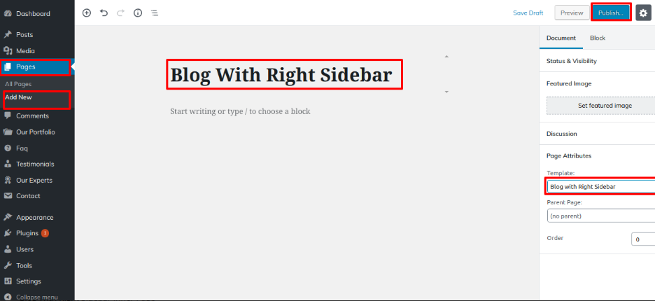 select Blog With Right Sidebar template