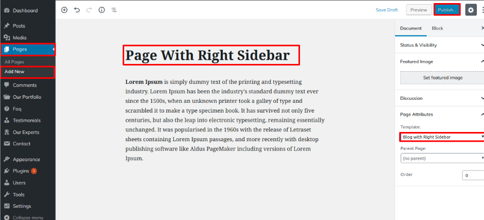 select Page With Right Sidebar template