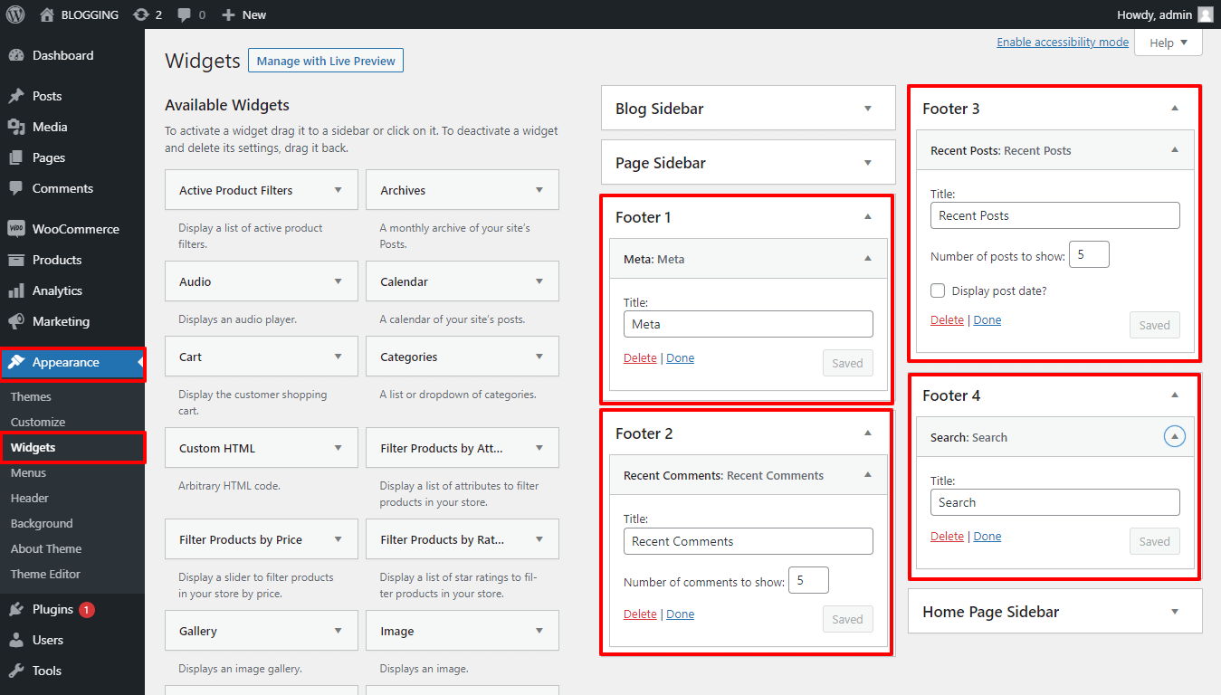 set Footer section