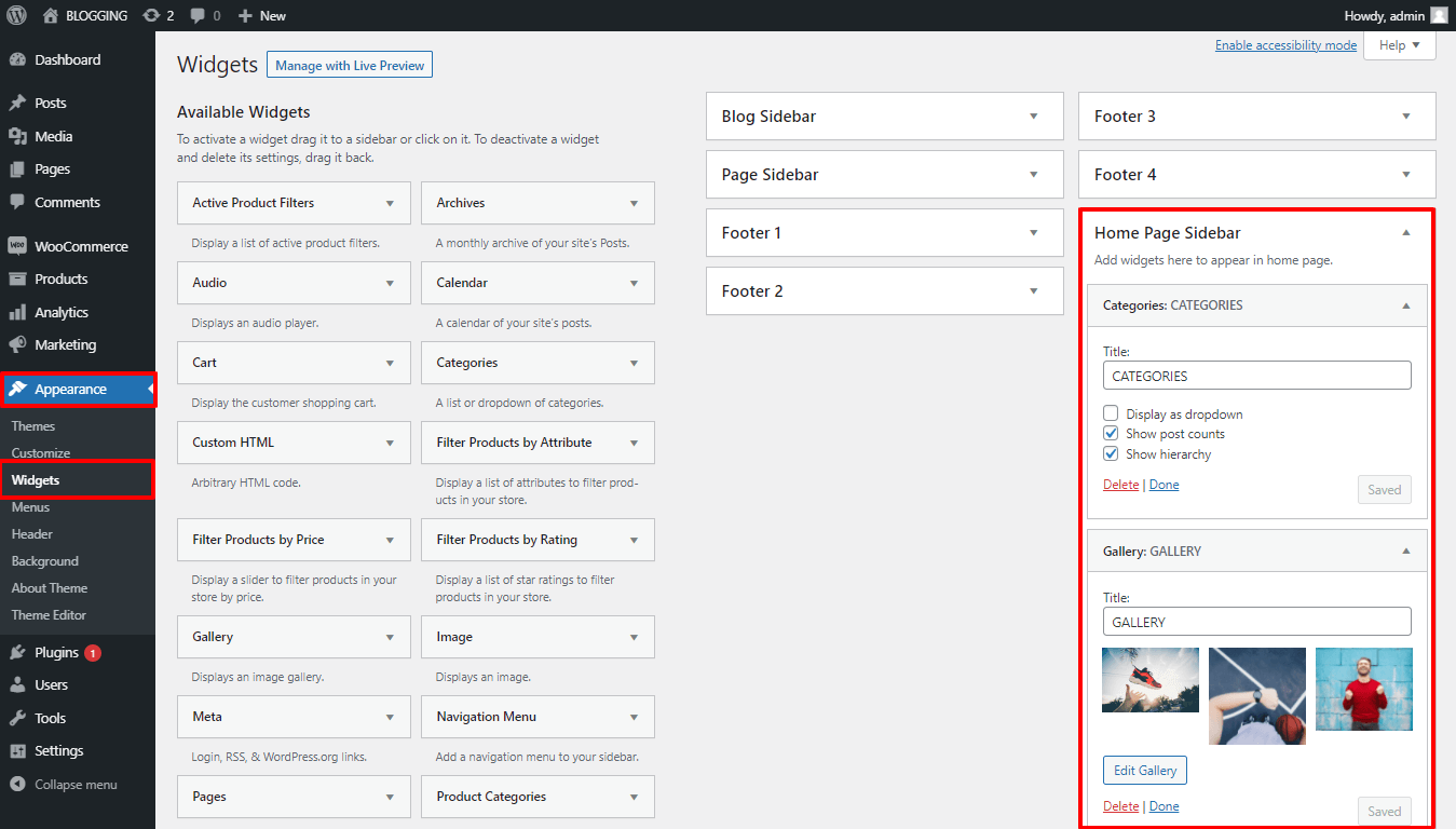 set Footer section