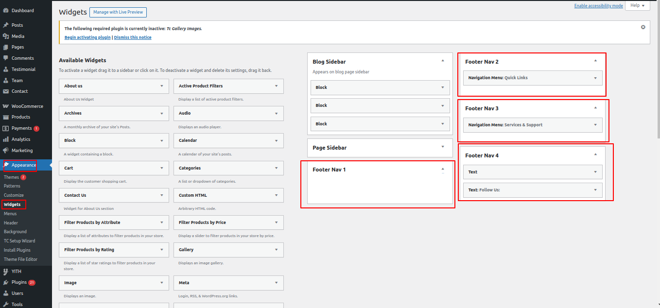 set Footer section